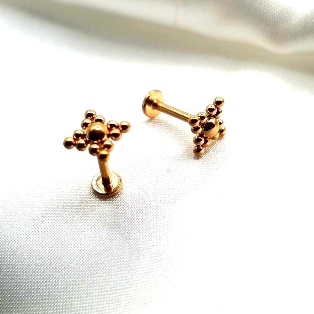 16g 8mm gold toned stainless steel Labret stud lip piercing ring set of 2 .